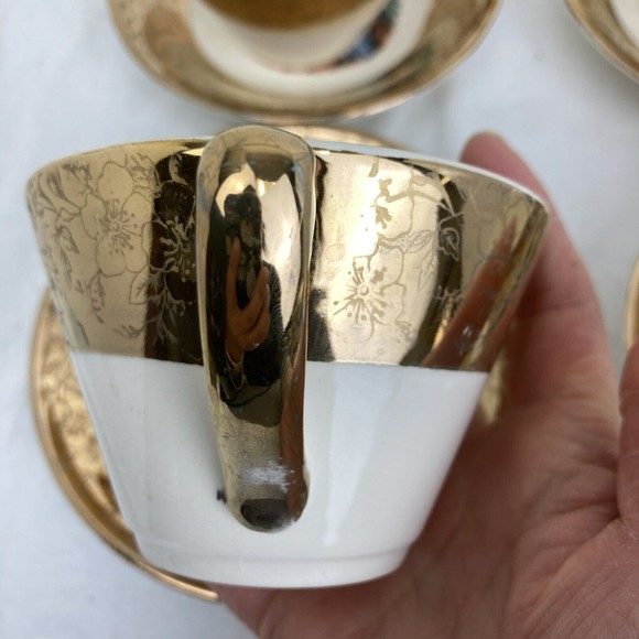 Lot 3 Vintage King Quality Fine Colonial Couple Gold 22k US 1960 Cups And Saucer - Picture 11 of 14